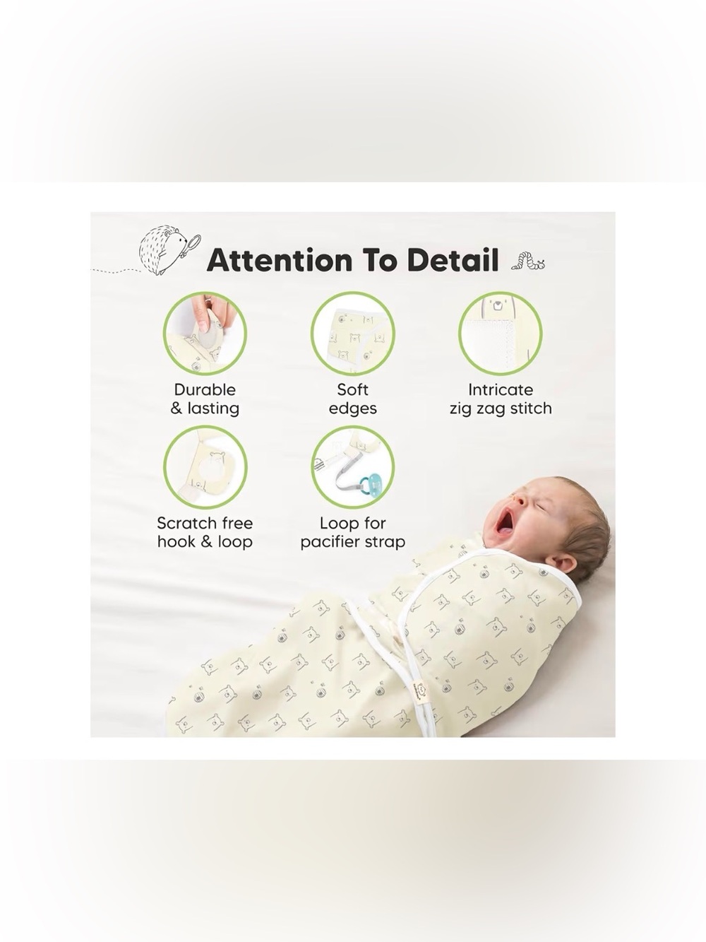 KeaBabies 3-Pack Organic Baby Swaddle Sleep Sacks 0-3 Months Bumble Bear - Picture 7 of 7